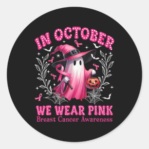Oktober Vi Bära Rosa Ghost Witch Breast Cancer Awa Runt Klistermärke