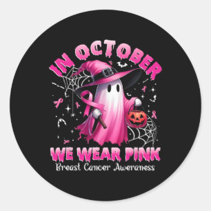 Oktober Vi Bära Rosa Ghost Witch Breast Cancer Awa Runt Klistermärke