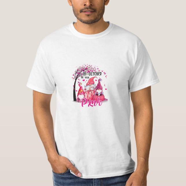 oktober Vi Bära Rosa Gnomes T Shirt (Framsida)