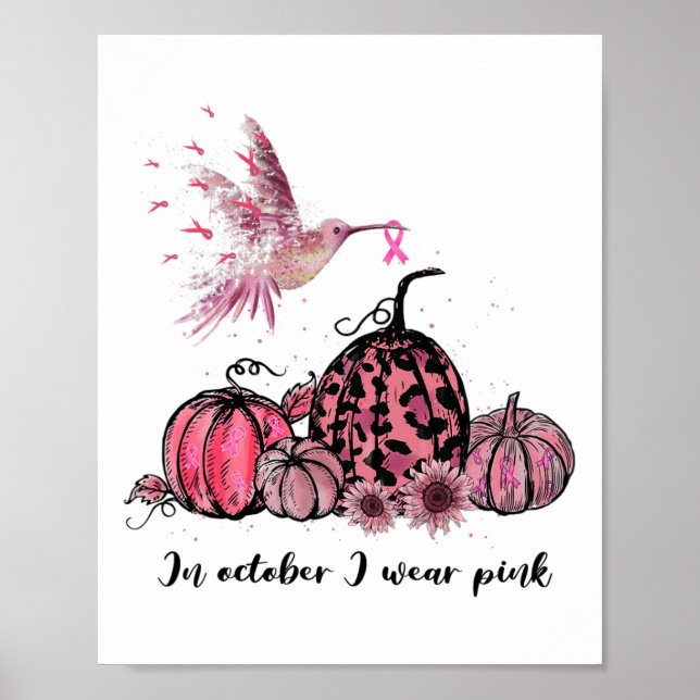 Oktober Vi Bära Rosa Hummingbird Breast Cancer Awa Poster (Framsidan)