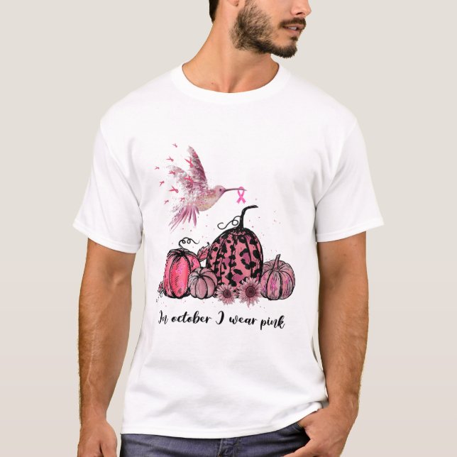 Oktober Vi Bära Rosa Hummingbird Breast Cancer Awa T Shirt (Framsida)