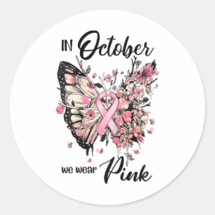 Oktober Vi Bära Rosa Ribbon Breast Cancer Awarenes Runt Klistermärke