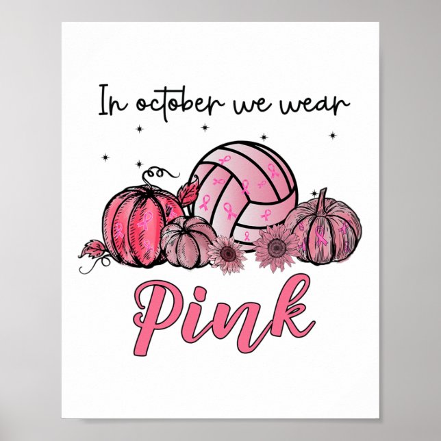 Oktober Vi Bära Rosa Volleyball Breast Cancer Awar Poster (Framsidan)