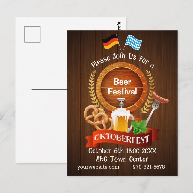 Oktoberfest Beer Barrel Vykort (Fram/baksida)
