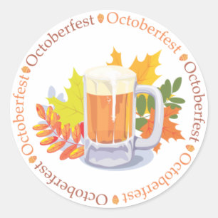 Oktoberfest Beer och Höst löv Runt Klistermärke