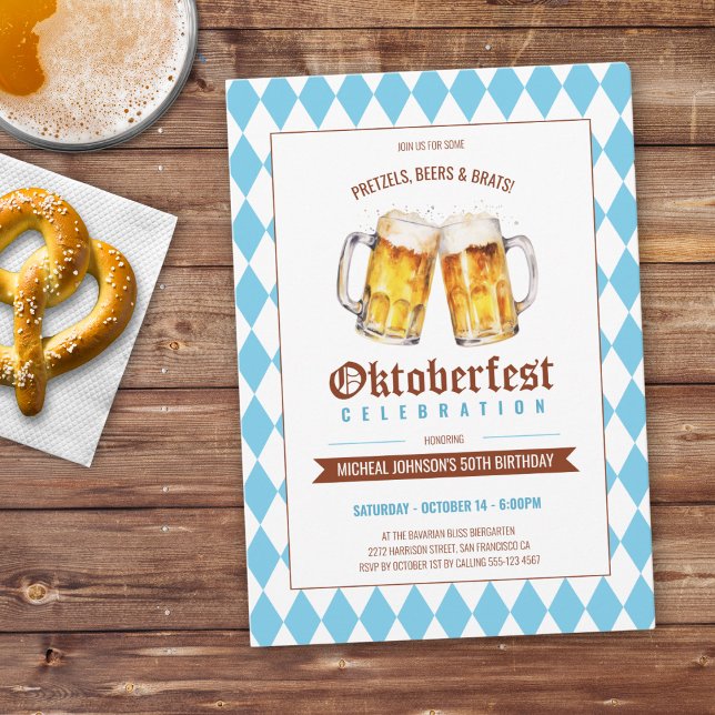 Oktoberfest Beer Party 50:e födelsedagen Inbjudningar (Oktoberfest Beer Party 50th Birthday Invitation)