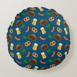 Oktoberfest Beer, Pretzel & Sause Mönster Throw Rund Kudde