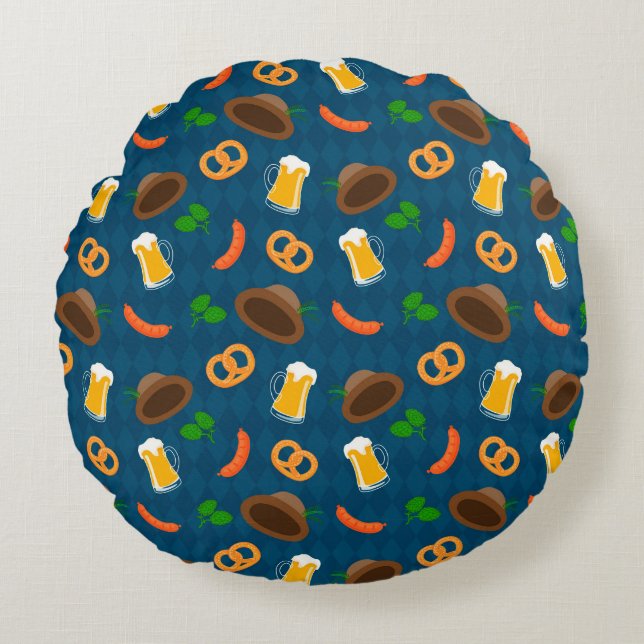 Oktoberfest Beer, Pretzel & Sause Mönster Throw Rund Kudde (Framsidan)