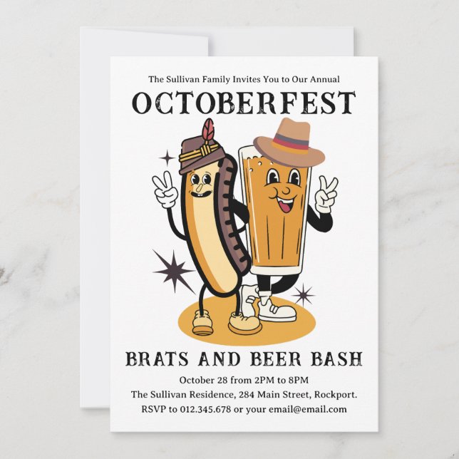 Oktoberfest Brats och Beer Fall Party Retro Inbjudningar (Framsida)