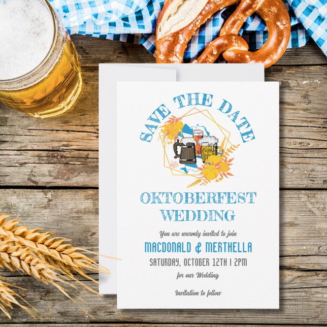 OKTOBERFEST Bröllop Spara Datumet (OKTOBERFEST WEDDING Save The Date. Stylish beer-themed wedding stationery. Matching gifts available.)