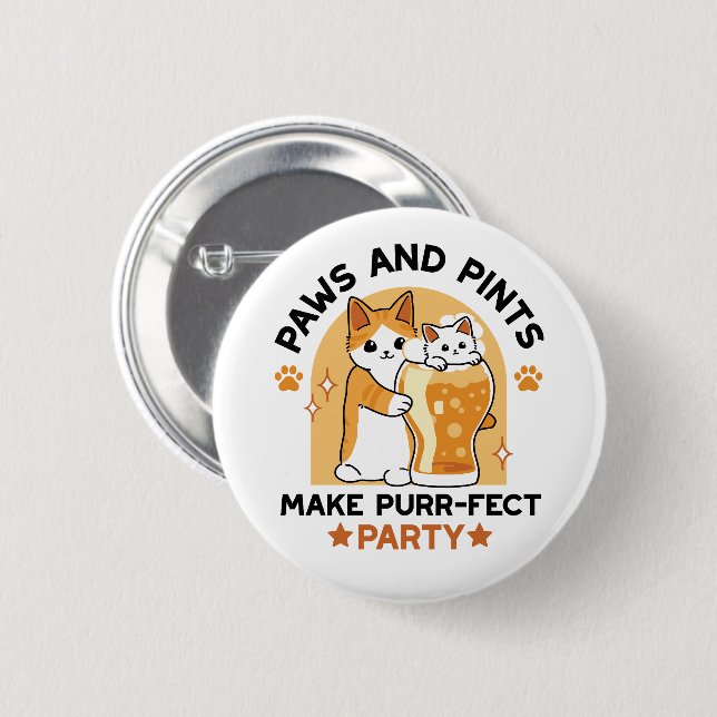 Oktoberfest Cat Party Tassar och Pints Knapp (Framsida & baksida)