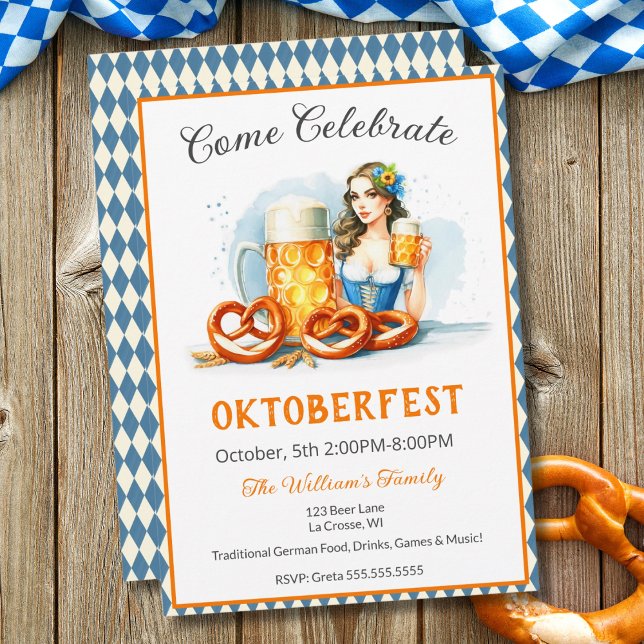 Oktoberfest-firande med öl och kringlor ai  inbjudningar (Skapare uppladdad)