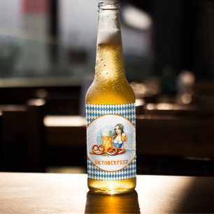 Oktoberfest-firande med öl och kringlor ai ölflaska etikett