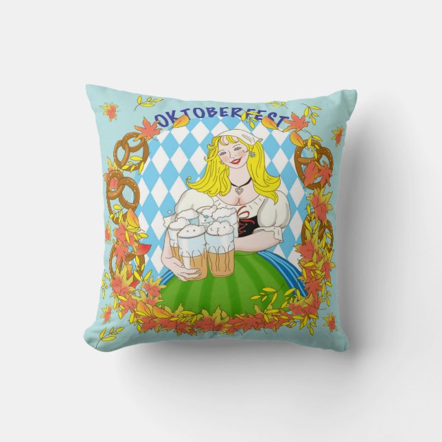 Oktoberfest, flicka och öl kudde (Framsida)