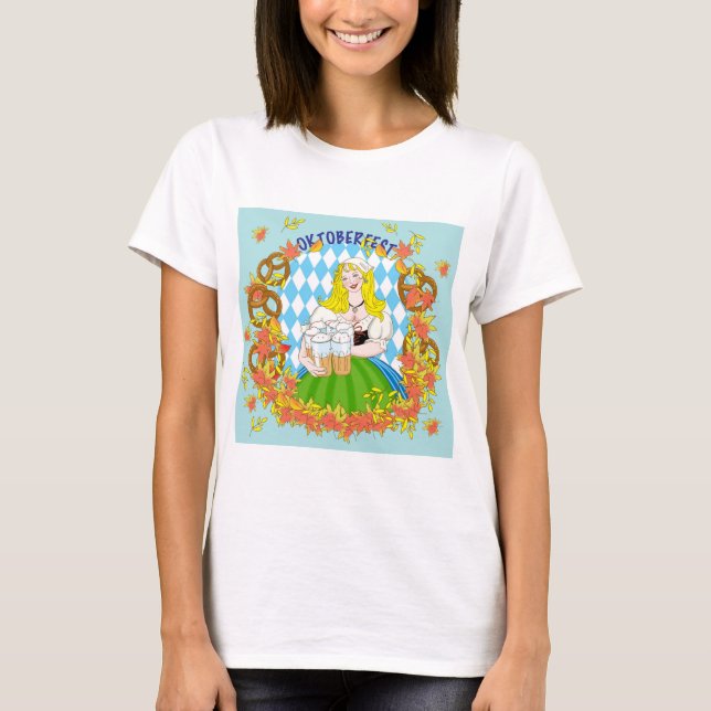 Oktoberfest, flicka och öl t shirt (Framsida)