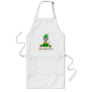 Oktoberfest Funny Cat Tecknad Art Illustration Långt Förkläde
