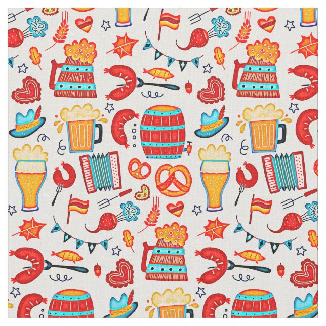 Oktoberfest Mönster Beer Festival Fabric Tyg (Närbild)