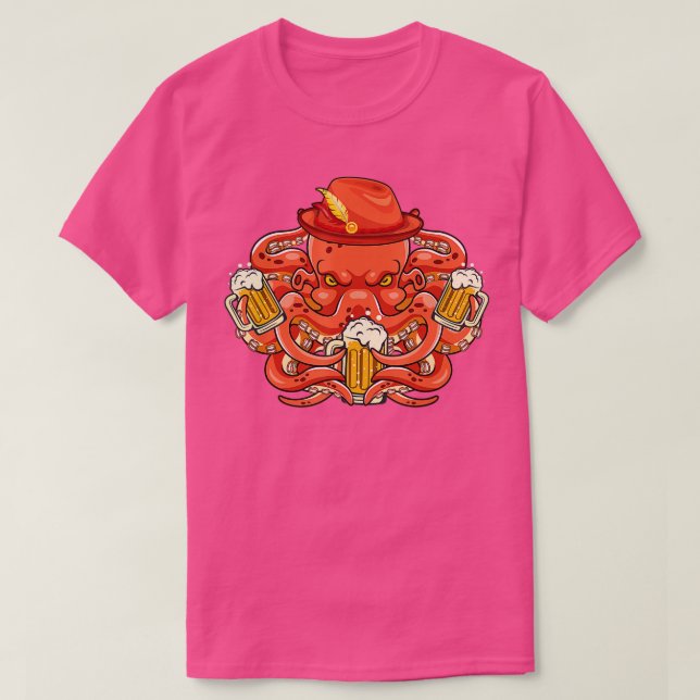 Oktoberfest Octopus med Beer German Hat - Oktober T Shirt (Design framsida)