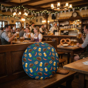 Oktoberfest Öl, Pretzel & Korv Mönster Kast Rund Kudde