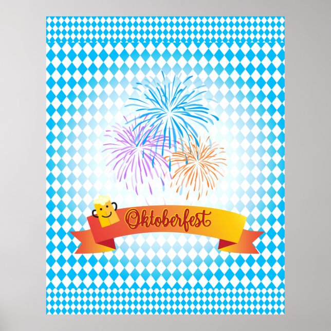 OKTOBERFEST ölfestival dekoration Blue mönster Poster (Framsidan)