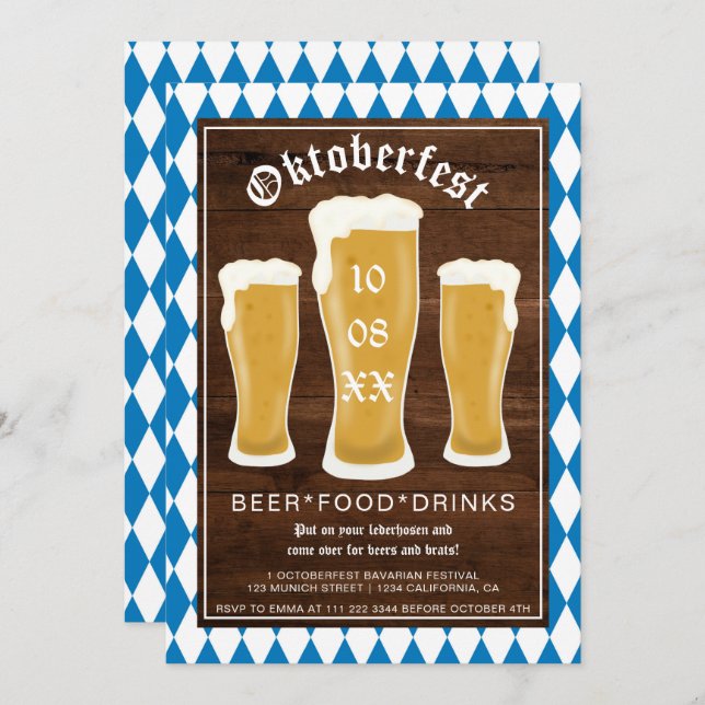 Oktoberfest ölfestival typografi bayerska inbjudningar (Fram/baksida)