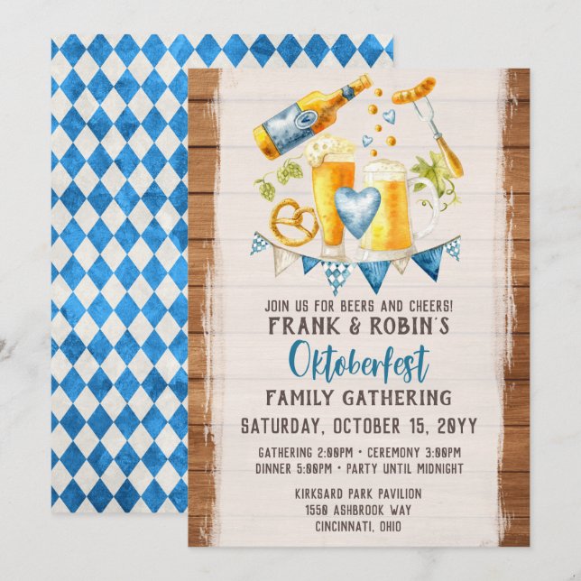 Oktoberfest Rustik Bavarian Beer Anpassningsbar Pa Inbjudningar (Fram/baksida)