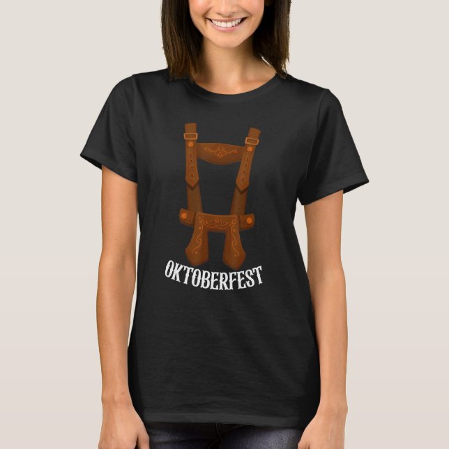 Oktoberfest Suspenders German Beer Lederhosen T Shirt (Framsida)