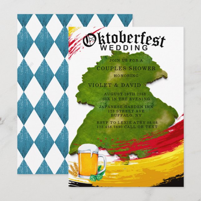 Oktoberfest Tyskland Terrain Karta Par Shower Inbjudningar (Fram/baksida)