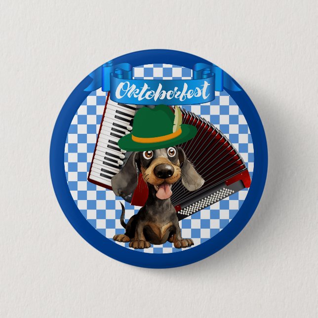 Oktoberfest Weiner Hund with Accordion Button Knapp (Framsida)
