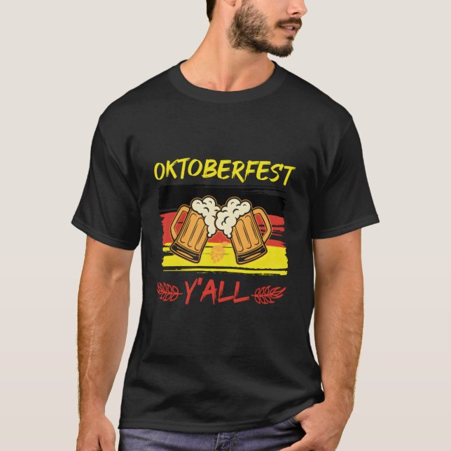 Oktoberfest Y'All Lederhosen T Shirt (Framsida)