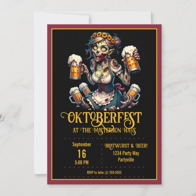 Oktoberfest Zombie Barmaid-inbjudan Inbjudningar (Framsida)