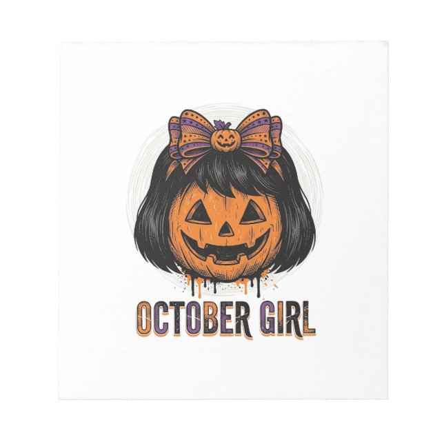 Oktoberflicka Pumpa Bow Halloween Vector Design_1 Anteckningsblock (Framsida)