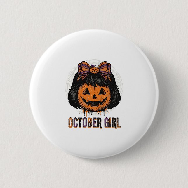 Oktoberflicka Pumpa Bow Halloween Vector Design_1 Knapp (Framsida)