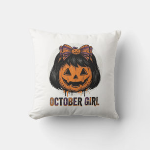 Oktoberflicka Pumpa Bow Halloween Vector Design_1 Kudde