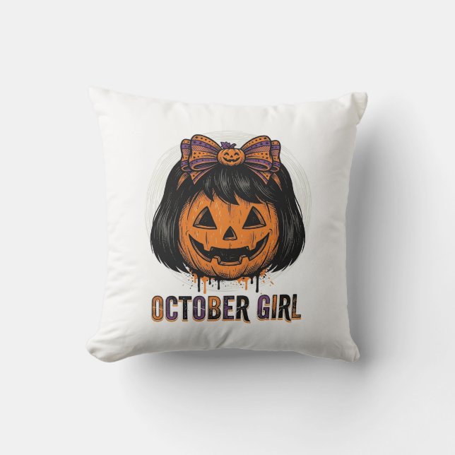 Oktoberflicka Pumpa Bow Halloween Vector Design_1 Kudde (Framsida)