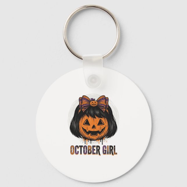 Oktoberflicka Pumpa Bow Halloween Vector Design_1 Nyckelring (Framsida)