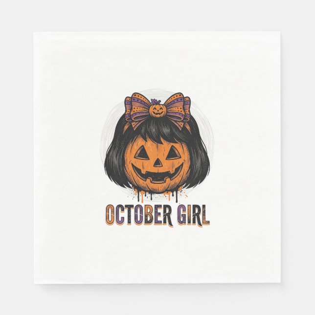 Oktoberflicka Pumpa Bow Halloween Vector Design_1 Pappersservett (Framsidan)