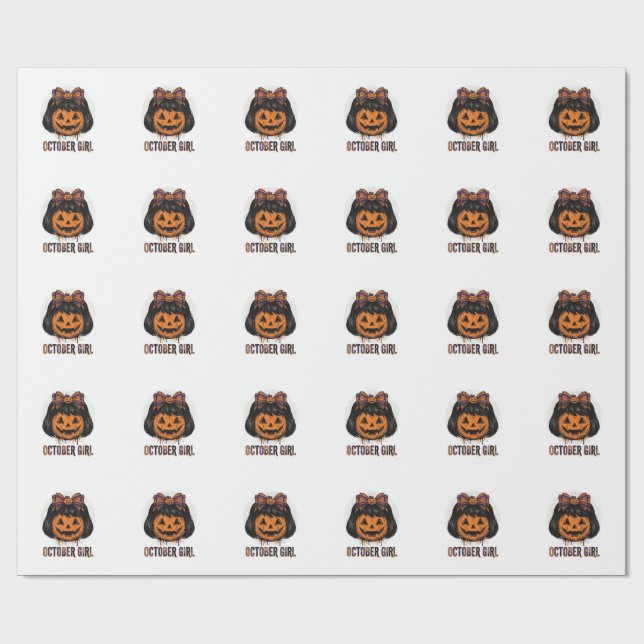 Oktoberflicka Pumpa Bow Halloween Vector Design_1 Presentpapper (Platt)