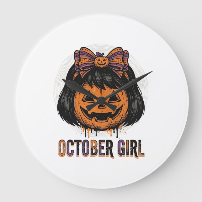Oktoberflicka Pumpa Bow Halloween Vector Design_1 Stor Klocka (Framsida)