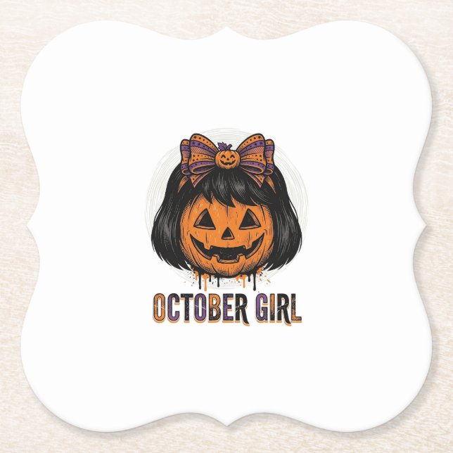 Oktoberflicka Pumpa Bow Halloween Vector Design_1 Underlägg Papper (Framsida)