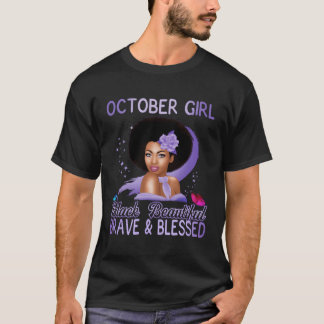 Oktoberflicka, svart Modig och välsignad för T Shirt