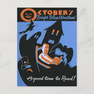 Oktoberläsning av Bibliotek Halloween Poster Vykort