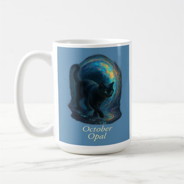 Oktoberopal - Black Cat & Iridescent Portal Kaffemugg (Vänster)