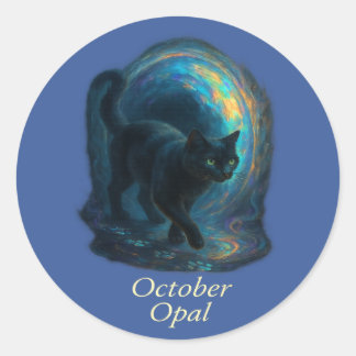 Oktoberopal - Black Cat & Iridescent Portal Runt Klistermärke