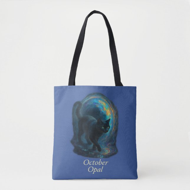 Oktoberopal - Black Cat & Iridescent Portal Tygkasse (Framsida)