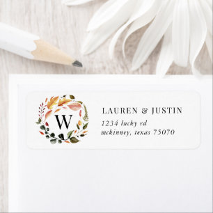 Oktobertoner monogram blommigt Returadressetikett Returadress Etikett