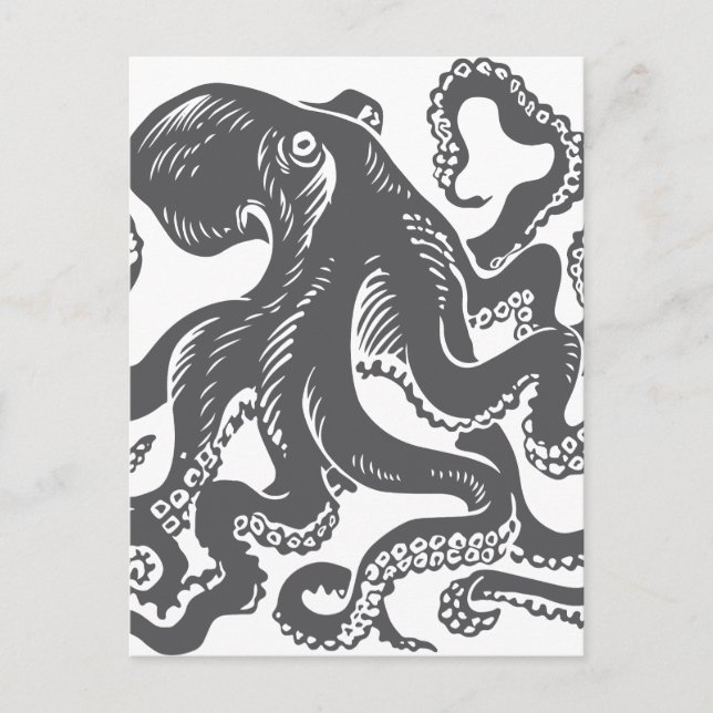 Oktopus 1 svart vykort (Framsida)