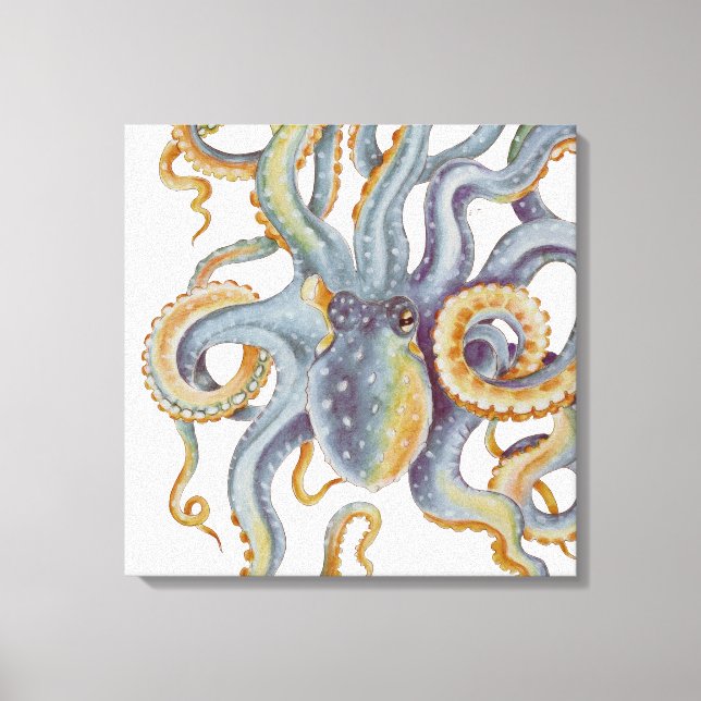 Oktopus Blue Pastel Färg Watercolor Art Canvastryck (Framsida)
