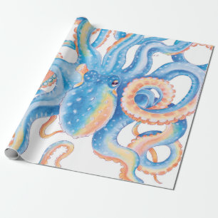 Oktopus Blue Watercolor Art Presentpapper