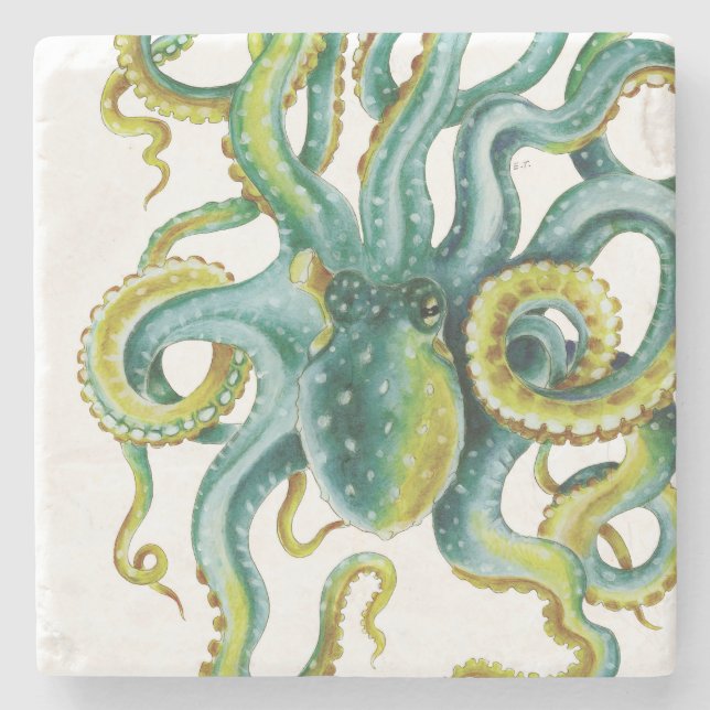 Oktopus Blue Watercolor Art Stenunderlägg (Framsidan)